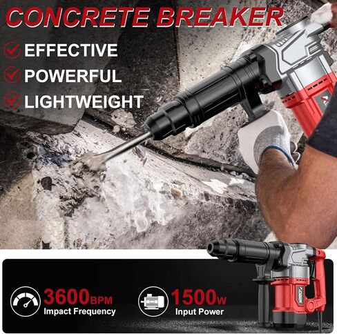 AOBEN SDS-MAX Demolition Jack Hammer Concrete Breaker, Demo Chipping Hammer, 1500W Electric Jackhammer, with Vibration Control and Safety Clutch, Includes Tool Case, Chisels in Kuwait