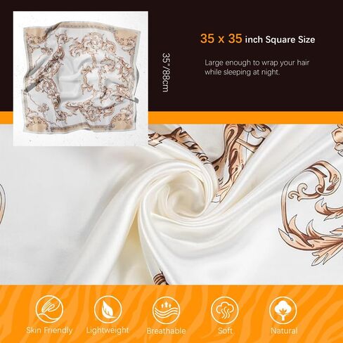 35 inch Silk Like Head Scarf for Women, Large Square Satin Scarf - Luxuriously Soft Fashion Accessory - Gift Packed in Saudi Arabia