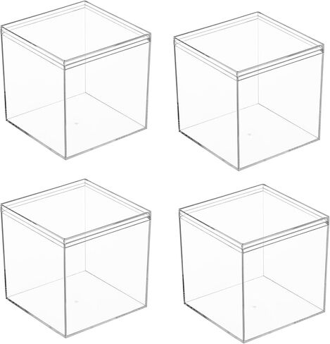 Clear Black Square Acrylic Boxes, 4 Pack Acrylic Plastic Cube Containers with Lid , Storage Boxes 4.7 x 4.7 x 4.7 Inches for Candy, Cookies, Coins, Tea, Cosmetics, Jewelry and Trinkets in Saudi Arabia