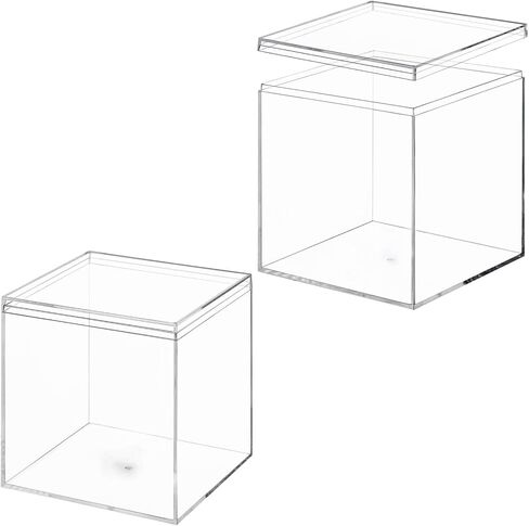 Clear Black Square Acrylic Boxes, 4 Pack Acrylic Plastic Cube Containers with Lid , Storage Boxes 4.7 x 4.7 x 4.7 Inches for Candy, Cookies, Coins, Tea, Cosmetics, Jewelry and Trinkets in Saudi Arabia