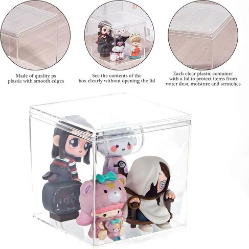 Clear Black Square Acrylic Boxes, 4 Pack Acrylic Plastic Cube Containers with Lid , Storage Boxes 4.7 x 4.7 x 4.7 Inches for Candy, Cookies, Coins, Tea, Cosmetics, Jewelry and Trinkets in Saudi Arabia