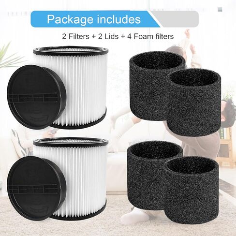 مرشح استبدال Cero 90304 لـ SHOP VAC 90304 ، 90350 ، 90333 ، 90585 ، 5 جالون وفوق منظفات الفراغ الرطب/الجاف (مرشحان بديلان+2 أغطية+4 مرشحات الأكمام الرغوية) in Kuwait