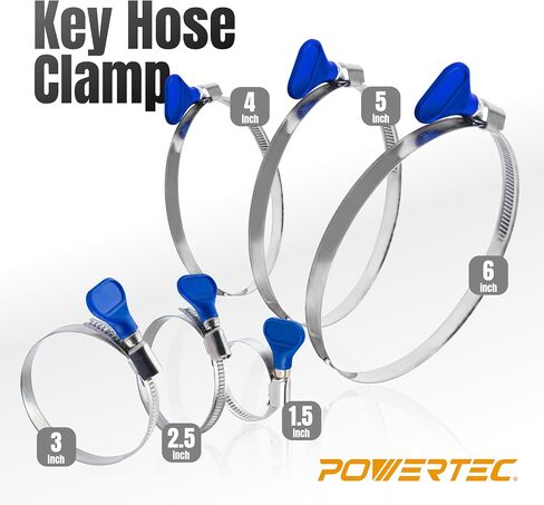 POWERTEC 70247 1-1/2 Inch Key Hose Clamps, Adjustable Stainless Steel Thumb Screw Hose Clamps for Dust Collection, PVC Tubing, Pool Hose Clamp, Pipe Clamp, Worm Gear Clamp, 5 pack in Kuwait