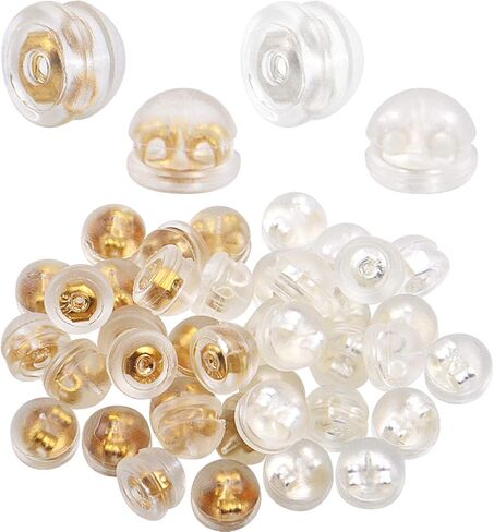 Aylifu Silicone Earring Backs, 60pcs Hamburger Shaped Earring Backings Earrings Stopper Secure Locking Clutch Replacement for Fish Hook Earring Studs, Silver, Gold, Rose Gold in Saudi Arabia