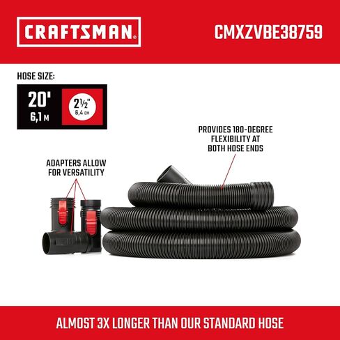 CRAFTSMAN CMXZVBE38759 2-1/2 in. x 20 ft. POS-I-LOCK Wet Dry Vacuum Hose | Industrial-Grade Shop Vacuum Hose Attachment Kit, Fits Most CRAFTSMAN Wet/Dry Vacuums with a 2-1/2 in. Diameter Inlet in Saudi Arabia