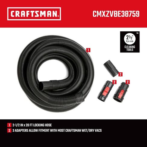 CRAFTSMAN CMXZVBE38759 2-1/2 in. x 20 ft. POS-I-LOCK Wet Dry Vacuum Hose | Industrial-Grade Shop Vacuum Hose Attachment Kit, Fits Most CRAFTSMAN Wet/Dry Vacuums with a 2-1/2 in. Diameter Inlet in Saudi Arabia