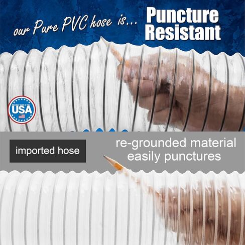 4 x 20 PVC Dust Collection Hose with 4 Thumbscrew Clamps, Proudly Made in USA Puncture Resistant PVC Hose with Carbon Steel Wire, Flexible Clear PVC and Fume Collection in Saudi Arabia