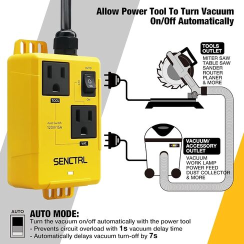 SENCTRL Automatic Vacuum Switch Allow Power Tool/Table Saw to Turn Vac Cleaner/Accessory On and Off Automatically, Load Sensing, On Delay Prevent Circuit Overload, Shop Dust Collector Off Delay in Saudi Arabia
