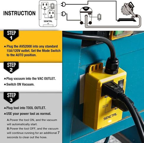 SENCTRL Automatic Vacuum Switch Allow Power Tool/Table Saw to Turn Vac Cleaner/Accessory On and Off Automatically, Load Sensing, On Delay Prevent Circuit Overload, Shop Dust Collector Off Delay in Saudi Arabia