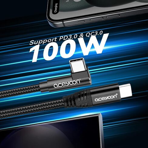 aceyoon USB C Cable Short 6 inch Right Angle, [3 Pack] 100W PD Type C Fast Charging Cord for iPhone 15 Plus/15 Pro Max, MacBook Pro, iPad Pro, Samsung Galaxy S24 S23 S22 S21 Ultra in Saudi Arabia