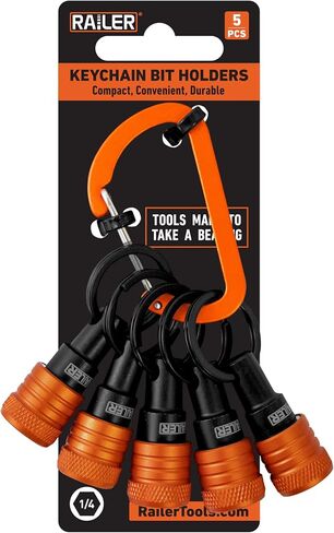 Railer Bit Holder Keychain 5pc - 1/4 inch Hex Shank Bit Holders - Quick Release Bit Holder For Nut Driver, Screwdriver & Drill Bits w/Key Chain Carabiner in Saudi Arabia