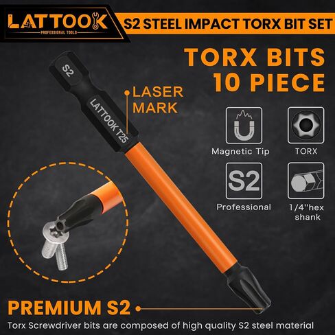 بتات T25 Torx ، Lattook 10pcs T25 Impact Torx Bit Set Security Torx Bit Set Bit Tarxper Bit Star Set ، Magnetic S2 Steel ، 3 '' '' long ، black in Kuwait