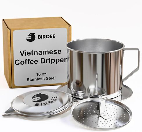 Birdee 12 oz Stainless Steel Vietnamese Coffee Dripper - Large Phin Filter, Durable, Dishwasher Safe - Perfect for Authentic Vietnamese Coffee - Brew Smoothest & Best Coffee in Saudi Arabia