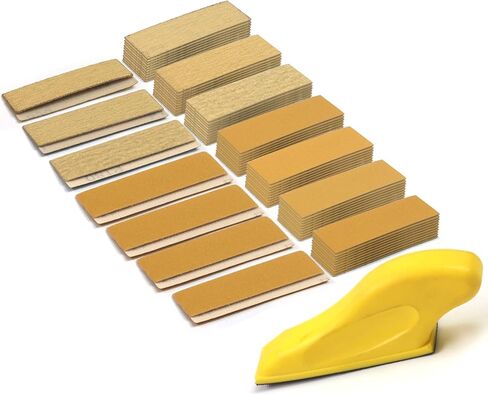 MAXMAN 70 Sheets Micro Detail Sand Paper Kit, 3.5"x 1"Hand Sanding Block for Small Projects Wet Dry Hook & Loop Alumina 80 to 600 Grit Sandpaper for Wood Crafts, Tight Narrow Spaces Metal Finishing in Saudi Arabia