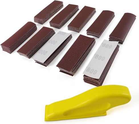 MAXMAN 70 Sheets Micro Detail Sand Paper Kit, 3.5"x 1"Hand Sanding Block for Small Projects Wet Dry Hook & Loop Alumina 80 to 600 Grit Sandpaper for Wood Crafts, Tight Narrow Spaces Metal Finishing in Saudi Arabia