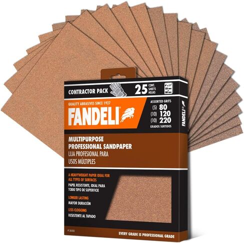 Fandeli | Multi-Purpose Sanding Paper | Assorted Grits (80,120,220) | 25 Sheets of 9'' x 11'' | Perfect for Sanding Metal and Sanding Wood | Hand Sanding | Orbital Sanders in Saudi Arabia
