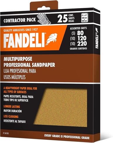 Fandeli | Multi-Purpose Sanding Paper | Assorted Grits (80,120,220) | 25 Sheets of 9'' x 11'' | Perfect for Sanding Metal and Sanding Wood | Hand Sanding | Orbital Sanders in Saudi Arabia