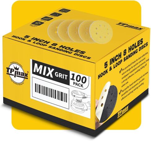 100PCS 5 Inch 125mm 8 Hole Sanding Discs Sandpaper Mixed Grits - Premium Gold Round Hook and Loop for Random Orbital Sander (60, 80, 120, 220, 320 Grit Variety Pack) in Saudi Arabia