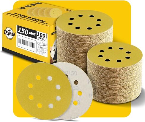 100PCS 5 Inch 125mm 8 Hole Sanding Discs Sandpaper Mixed Grits - Premium Gold Round Hook and Loop for Random Orbital Sander (60, 80, 120, 220, 320 Grit Variety Pack) in Saudi Arabia