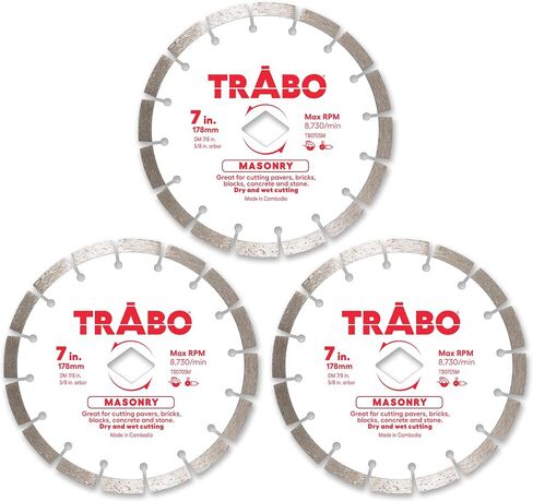 Trabo 7 بوصة الماسونية مجزأة شفرة رابط الماس حافة الماس لقطع الأسمنت ، والأرضيات ، والخرسانة مع حديد التسليح ، والحجر الطبيعي ، وأكثر من 7/8 بوصة الشجرة مع حلقة مخفض 5/8 بوصة in Kuwait