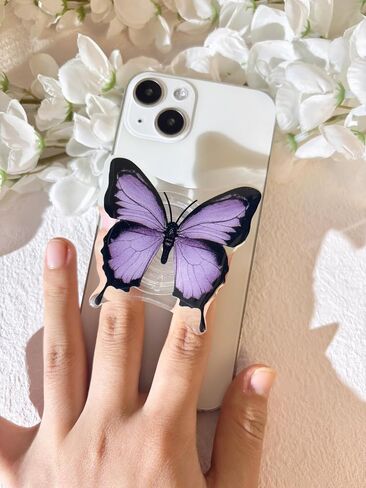 Butterfly Mobile Phone Grip, Rare Butterfly, Cute Butterfly Stand, Transparent Resin Folding Elastic Base, Mobile Phone Decoration in Saudi Arabia