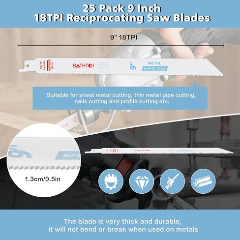 25 Pack 6 Inch 18 TPI Reciprocating Saw Blades for Sheet Metal, Pipes, Nails, Profiles - Bi-Metal Sawzall Blades With 8% Cobalt for Longer Life and Faster Cutting Speed in Saudi Arabia