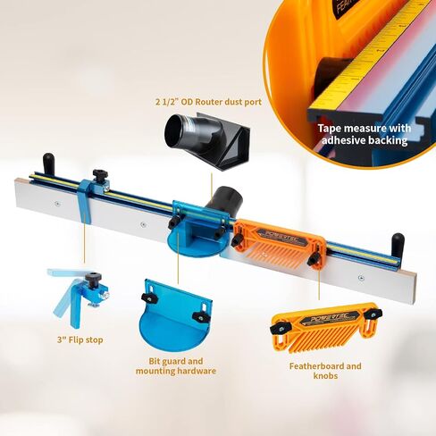 POWERTEC Router Table Fence Kit Deluxe System 3-3/8" Tall 24" Long, Router Table Top, Routing Tables for Woodworking w/Reversible Flip Stop, Dust Port, Adjustable Bit Guard, Featherboard - 71536E in Saudi Arabia