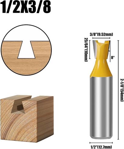5pcs جهاز التوجيه Dovetail مجموعة 1/2 بوصة ساق ، 1/4 "3/8" 1/2 "5/8" 3/4 "أجهزة التوجيه كربيد دياس للأعمال الخشبية ، أداة قطع الطحن الخشبية لصنع صناديق الصناديق ، الحالات الدقيقة. in Kuwait