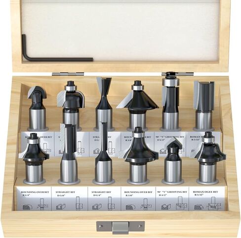 FivePears Tungsten Carbide Router Bits - 12 Piece Router Bit Set with 1/2-Inch Shank for Doors,Tables,Shelves,Cabinets,DIY Woodwork in Saudi Arabia