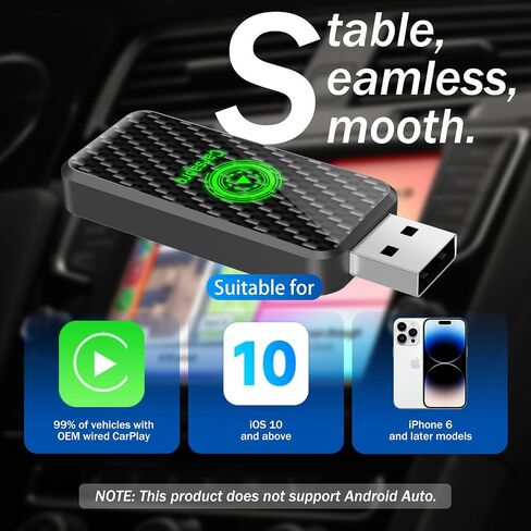 Wireless CarPlay Adapter for iPhone, CarPlay Dongle Converts Factory Wired CarPlay to Wireless Connection Zero Latency, Fast & Stable, Carplay Wireless Adapter Converter for Cars in Saudi Arabia