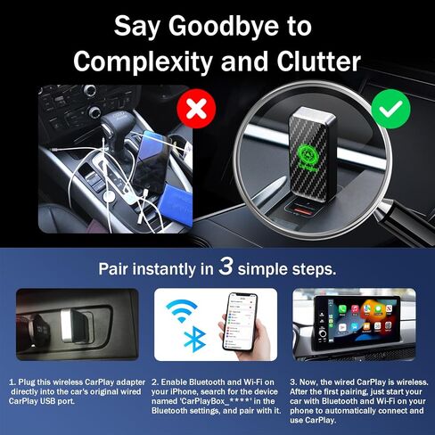Wireless CarPlay Adapter for iPhone, CarPlay Dongle Converts Factory Wired CarPlay to Wireless Connection Zero Latency, Fast & Stable, Carplay Wireless Adapter Converter for Cars in Saudi Arabia