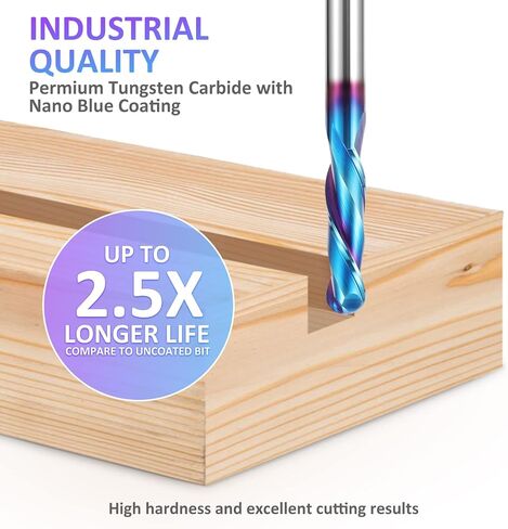 HQMaster Extra Long Spiral Router Bit Upcut 1/4 Inch Shank Solid Carbide CNC Router Bit with Nano Blue Coating CNC Bits End Mill for Woodwork Mortise Slot Trim in Kuwait