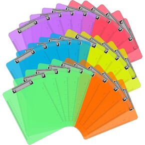Plastic Clipboards, PANDRI 30 Pack Clear Colored Clipboards, Low Profile Clip Board 12.5 x 9 Inch Standard Letter Size, Office Supplies Classroom