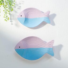 OECECR 2Pcs Wood Fish Nautical Beach Wall Decor, Wooden Hanging Coastal Wall Art Decor for Home, Lake House, Ocean Bathroom Decor - Vintage