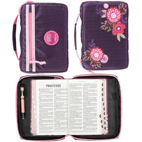 Christian Art Gifts Fashion Vegan Leather Bible Cover for Girls: God's Princess - Inspirational Bible Verse for Children, Sturdy Easy Carry Book Case w/Pen Loops, Pink & Purple, Large