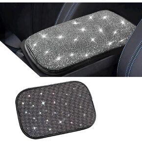 ZKFAR Pack-1 Bling Car Armrest Cover, 8.66" x 11.81" Cute Charming Auto Center Console Protective Cover, Luster Crystal Rhinestone Car Arm Rest Cushion Pad (Black)