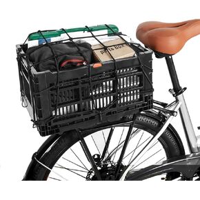 Bike Foldable Rear Basket, Rear Bicycle Cargo Rack, Ebike Storage Rear Basket with Large Capacity, Cargo Net and Rainproof Cover, Easy to Install. Durable Resistant to Heat & Corrosion