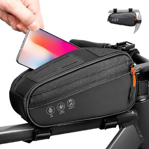حقيبة دراجة WOTOW Top Tube - حقيبة إطار أمامي للدراجة عاكسة مقاومة للماء متعددة الزوايا مع جيبين جانبيين، ملحقات حقيبة مثلثة لركوب الدراجات للسفر على الطرق MTB (1.2L)