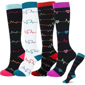 5 Pair Quick-dry Graduated Medical Compression Socks for Women&Men 20-30mmhg Knee High Socks Moisture-wicking