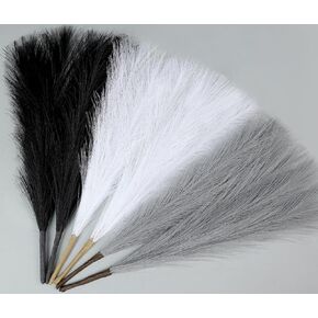 Faux Pampas Grass Decor 17.7 Inch 6pcs, Artificial Pampas Grass Fluffy Home Decor, Short Vase Room Decor pompous Grass Flower Arrangement for Boho Home Wedding Decoration (Light Brown)