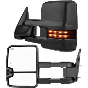 Smoked Power Heated Tow Mirrors Compatible with 2007-2013 Chevy Silverado GMC Sierra(2007 New) 1500 2500 3500 HD, Tahoe Suburban Avalanche Yukon, Extended Trailer Towing Side Mirrors w/Backup Light