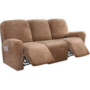 أغطية أريكة كرسي لـ 3 وسائد أريكة مخملية 8 قطع أغطية أريكة كرسي 3 مقاعد سميكة ناعمة قابلة للتمدد لأغطية الأرائك القابلة للغسل (أغطية أريكة مستلق رمادية داكنة) in Kuwait