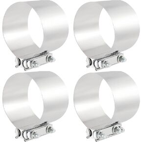 4 Packs 5 Inches Exhaust Clamp, 304 Stainless Steel Exhaust Band Clamp, Butt Joint Exhaust Clamp for Manifolds, Exhaust Pipes Clamp, Mufflers