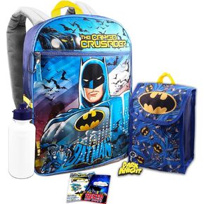 DC Comics Batman Backpack Set ~ 7 Pc Bundle with 16'' Batman Backpack for Boys Kids, Lunch Bag, Water Bottle, and More | Batman School Supplies