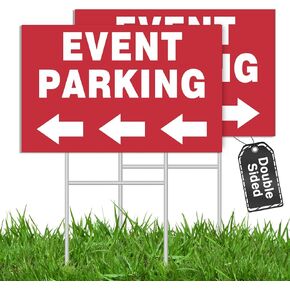2Pcs Event Parking Double Side Sign with Arrows, 12x18 Inches Waterproof Sign Corrugated Plastic Yarn Directional Guest Signage for Outdoors