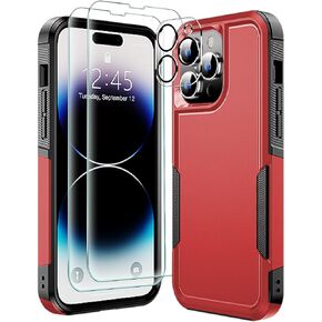 MOZOTER desighned for iPhone 14 Pro Max Case,[12 FT Shockproof Compatible with Magsafe][3 Pcs Glass Screen Protector+3 Pcs Camera Lens Protector] [Heavy Duty] Phone Case Cover 6.7''-Red in Kuwait