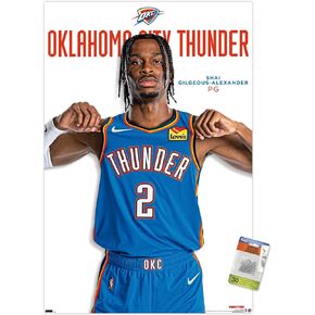 Trends International NBA Oklahoma City Thunder - Shai Gilgeous-Alexander Feature Series 23 Wall Poster, 22.37" x 34.00", Poster & Push Pin Bundle
