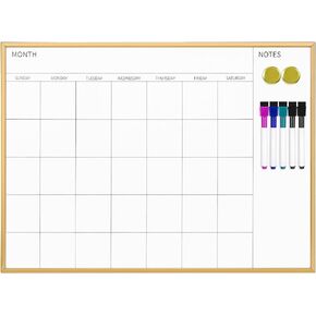 Magnetic Monthly Calendar Whiteboard, 17'' x 23'' Dry Erase Calendar for Wall Office School Home, Gold Wooden Frame