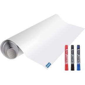 White Board Sticker, Dry Eraser Paper for Wall, Upgrade PET-No Ghost, 1.45 x 11 ft, Stain-Proof Peel and Stick Film Self Adhesive Wall Paper Roll for Classroom/Office/Kids Painting, 3 Dry Erase Marker