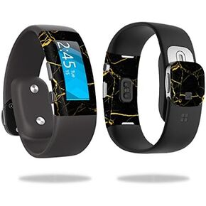 MightySkins Skin Compatible with Microsoft Band 2 Cover Skins Sticker Watch Black Gold Marble
